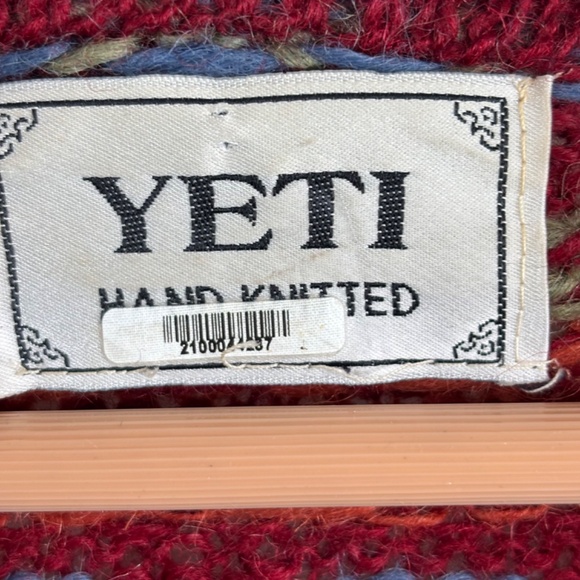 YETI Nepal Wool Cardigan XL Hand Knit Red Fair Isle Chunky Christmas Granny Ski - Picture 6 of 11